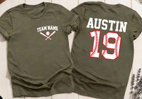 Custom Baseball Team Shirt, Baseball Mom Shirt, Baseball Player Tee, Pocket Baseball Name Shirt, Number Baseball Shirt, Front Back