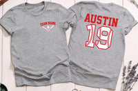 Custom Baseball Team Shirt, Baseball Mom Shirt, Baseball Player Tee, Pocket Baseball Name Shirt, Number Baseball Shirt, Front Back