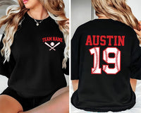 Custom Baseball Team Shirt, Baseball Mom Shirt, Baseball Player Tee, Pocket Baseball Name Shirt, Number Baseball Shirt, Front Back