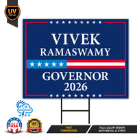 Vivek Ramaswamy For Ohio Governor 2026 Yard Sign, Corrugated Plastic Governor Elections Race Red White & Blue Yard Sign with Metal H-Stake