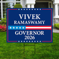 Vivek Ramaswamy For Ohio Governor 2026 Yard Sign, Corrugated Plastic Governor Elections Race Red White & Blue Yard Sign with Metal H-Stake