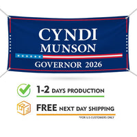 Cyndi Munson For Oklahoma U.S. Governor Banner Sign, 13 oz Waterproof US Governor Election 2026 Vinyl Banner With Metal Grommets