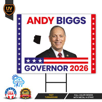 Andy Biggs For Arizona Governor 2026 Yard Sign, Corrugated Plastic Governor Elections Race Red White & Blue Yard Sign with Metal H-Stake