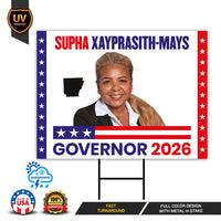 Supha Xayprasith-Mays For Arkansas Governor 2026 Yard Sign, Corrugated Governor Elections Race Red White & Blue Yard Sign with Metal H-Stake