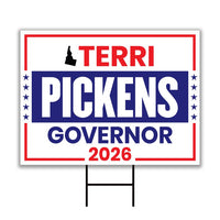 Terri Pickens For Idaho Governor 2026 Yard Sign, Corrugated Plastic Governor Elections Race Red White & Blue Yard Sign with Metal H-Stake