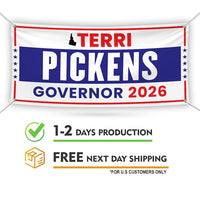 Terri Pickens For Idaho U.S. Governor Banner Sign, 13 oz Waterproof US Governor Election 2026 Vinyl Banner With Metal Grommets