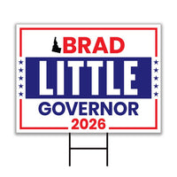 Brad Little For Idaho Governor 2026 Yard Sign, Corrugated Plastic Governor Elections Race Red White & Blue Yard Sign with Metal H-Stake