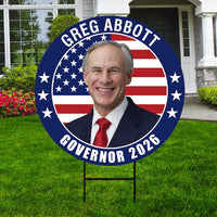 Greg Abbott For Texas Governor 2026 Yard Sign, Corrugated Plastic Governor Elections Race Red White & Blue Yard Sign with Metal H-Stake