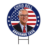 Chris Bell For Texas Governor 2026 Yard Sign, Corrugated Plastic Governor Elections Race Red White & Blue Yard Sign with Metal H-Stake
