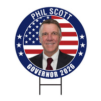 Phil Scott For Vermont Governor 2026 Yard Sign, Corrugated Plastic Governor Elections Race Red White & Blue Yard Sign with Metal H-Stake