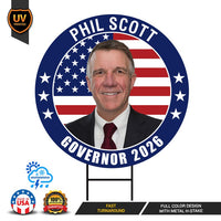 Phil Scott For Vermont Governor 2026 Yard Sign, Corrugated Plastic Governor Elections Race Red White & Blue Yard Sign with Metal H-Stake