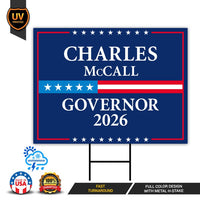 Charles McCall For Oklahoma Governor 2026 Yard Sign, Corrugated Plastic Governor Elections Race Red White Blue Yard Sign with Metal H-Stake