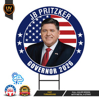 JB Pritzker For Illinois Governor 2026 Yard Sign, Corrugated Plastic Governor Elections Race Red White & Blue Yard Sign with Metal H-Stake