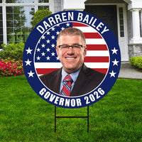 Darren Bailey For Illinois Governor 2026 Yard Sign, Corrugated Plastic Governor Elections Race Red White & Blue Yard Sign with Metal H-Stake