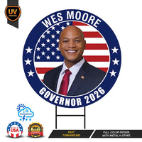Wes Moore For Maryland Governor 2026 Yard Sign, Corrugated Plastic Governor Elections Race Red White & Blue Yard Sign with Metal H-Stake