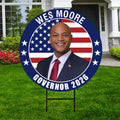 Wes Moore For Maryland Governor 2026 Yard Sign, Corrugated Plastic Governor Elections Race Red White & Blue Yard Sign with Metal H-Stake