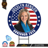 Jocelyn Benson For Michigan Governor 2026 Yard Sign, Corrugated Plastic Governor Elections Race Red White Blue Yard Sign with Metal H-Stake