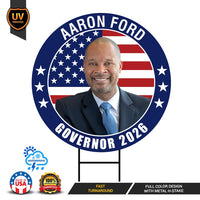 Aaron Ford For Nevada Governor 2026 Yard Sign, Corrugated Plastic Governor Elections Race Red White & Blue Yard Sign with Metal H-Stake