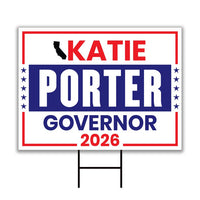 Katie Porter For California Governor 2026 Yard Sign, Corrugated Plastic Governor Elections Race Red White Blue Yard Sign with Metal H-Stake
