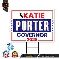Katie Porter For California Governor 2026 Yard Sign, Corrugated Plastic Governor Elections Race Red White Blue Yard Sign with Metal H-Stake