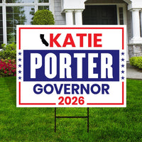 Katie Porter For California Governor 2026 Yard Sign, Corrugated Plastic Governor Elections Race Red White Blue Yard Sign with Metal H-Stake