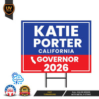 Katie Porter For California Governor 2026 Yard Sign, Corrugated Plastic Governor Elections Race Red White Blue Yard Sign with Metal H-Stake