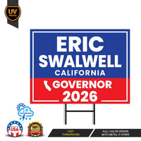 Eric Swalwell For California Governor 2026 Yard Sign, Corrugated Plastic Governor Elections Race Red White Blue Yard Sign with Metal H-Stake