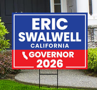 Eric Swalwell For California Governor 2026 Yard Sign, Corrugated Plastic Governor Elections Race Red White Blue Yard Sign with Metal H-Stake