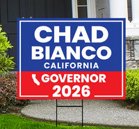 Chad Bianco For California Governor 2026 Yard Sign, Corrugated Plastic Governor Elections Race Red White & Blue Yard Sign with Metal H-Stake