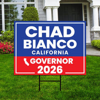Chad Bianco For California Governor 2026 Yard Sign, Corrugated Plastic Governor Elections Race Red White & Blue Yard Sign with Metal H-Stake