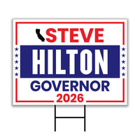 Steve Hilton For California Governor 2026 Yard Sign, Corrugated Plastic Governor Elections Race Red White Blue Yard Sign with Metal H-Stake