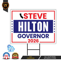 Steve Hilton For California Governor 2026 Yard Sign, Corrugated Plastic Governor Elections Race Red White Blue Yard Sign with Metal H-Stake