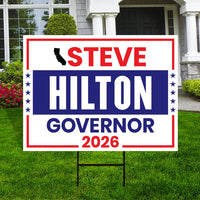 Steve Hilton For California Governor 2026 Yard Sign, Corrugated Plastic Governor Elections Race Red White Blue Yard Sign with Metal H-Stake