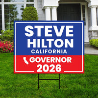 Steve Hilton For California Governor 2026 Yard Sign, Corrugated Plastic Governor Elections Race Red White Blue Yard Sign with Metal H-Stake