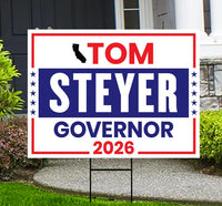 Tom Steyer For California Governor 2026 Yard Sign, Corrugated Plastic Governor Elections Race Red White & Blue Yard Sign with Metal H-Stake