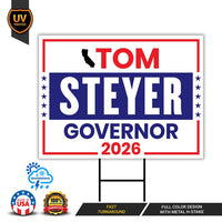 Tom Steyer For California Governor 2026 Yard Sign, Corrugated Plastic Governor Elections Race Red White & Blue Yard Sign with Metal H-Stake