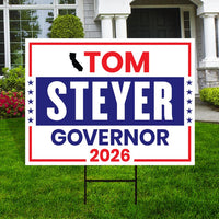 Tom Steyer For California Governor 2026 Yard Sign, Corrugated Plastic Governor Elections Race Red White & Blue Yard Sign with Metal H-Stake