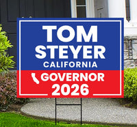 Tom Steyer For California Governor 2026 Yard Sign, Corrugated Plastic Governor Elections Race Red White & Blue Yard Sign with Metal H-Stake