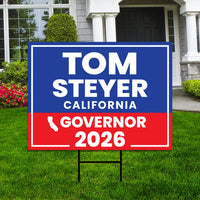 Tom Steyer For California Governor 2026 Yard Sign, Corrugated Plastic Governor Elections Race Red White & Blue Yard Sign with Metal H-Stake
