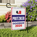 JB Pritzker For Illinois Governor 2026 Garden Flag, Double Sided, 2026 Governor Flag, Democrate, Elections Flag, Race Red White & Blue Flag