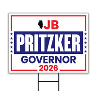 JB Pritzker For Illinois Governor 2026 Yard Sign, Corrugated Plastic Governor Elections Race Red White & Blue Yard Sign with Metal H-Stake