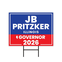 JB Pritzker For Illinois Governor 2026 Yard Sign, Corrugated Plastic Governor Elections Race Red White & Blue Yard Sign with Metal H-Stake