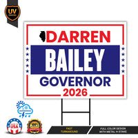 Darren Bailey For Illinois Governor 2026 Yard Sign, Corrugated Plastic Governor Elections Race Red White & Blue Yard Sign with Metal H-Stake
