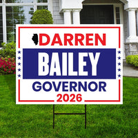 Darren Bailey For Illinois Governor 2026 Yard Sign, Corrugated Plastic Governor Elections Race Red White & Blue Yard Sign with Metal H-Stake