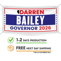 Darren Bailey For Illinois U.S. Governor Banner Sign, 13 oz Waterproof US Governor Election 2026 Vinyl Banner With Metal Grommets
