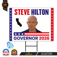 Steve Hilton For California Governor 2026 Yard Sign, Corrugated Plastic Governor Elections Race Red White Blue Yard Sign with Metal H-Stake