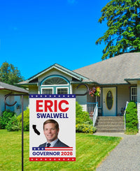 Eric Swalwell For California Governor 2026 Garden Flag, Double Sided, 2026 Governor Flag, Elections Flag, Race Red White & Blue Flag