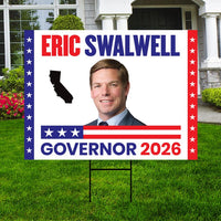 Eric Swalwell For California Governor 2026 Yard Sign, Corrugated Plastic Governor Elections Race Red White Blue Yard Sign with Metal H-Stake