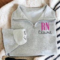 Personalized RN Nurse Embroidered Quarter Zip Sweatshirt, Nurse Graduation Gift Pullover, Custom RN Zip Up, Healthcare Nurse Gift