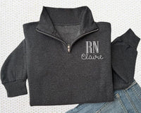 Personalized RN Nurse Embroidered Quarter Zip Sweatshirt, Nurse Graduation Gift Pullover, Custom RN Zip Up, Healthcare Nurse Gift